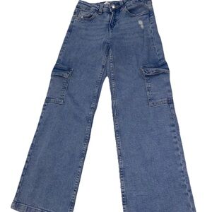 Justice Blue Wide-Leg Cargo Jeans Girls Size 10